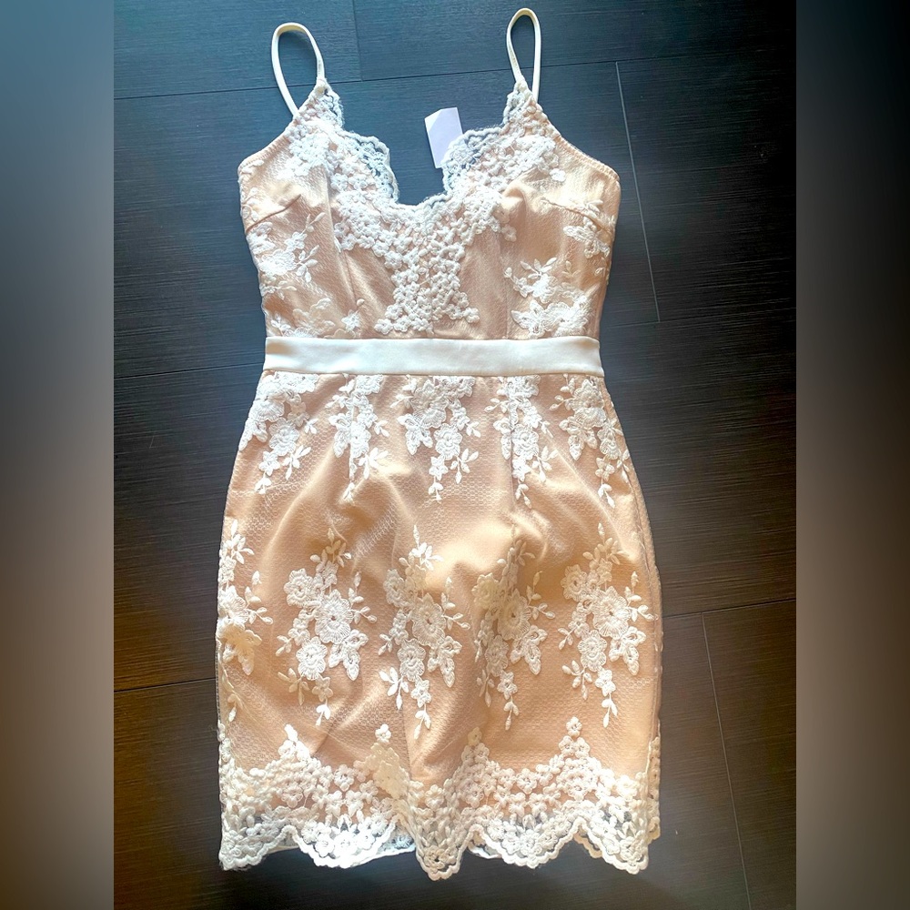 Nude and white mini dress